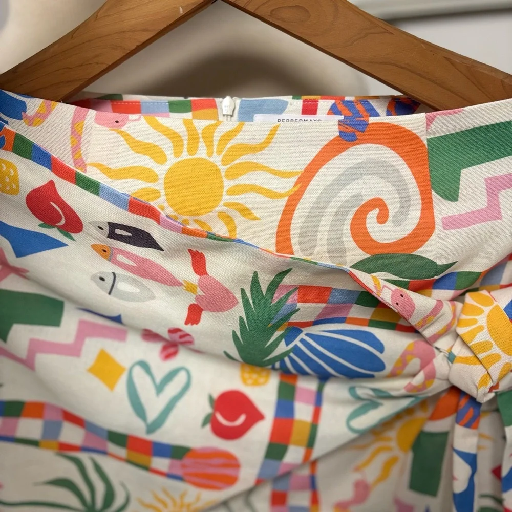 Peppermayo Mini Skirt sz6 At First Light Linen Wrap Summer Palm Beach Coastal - Picture 6 of 9